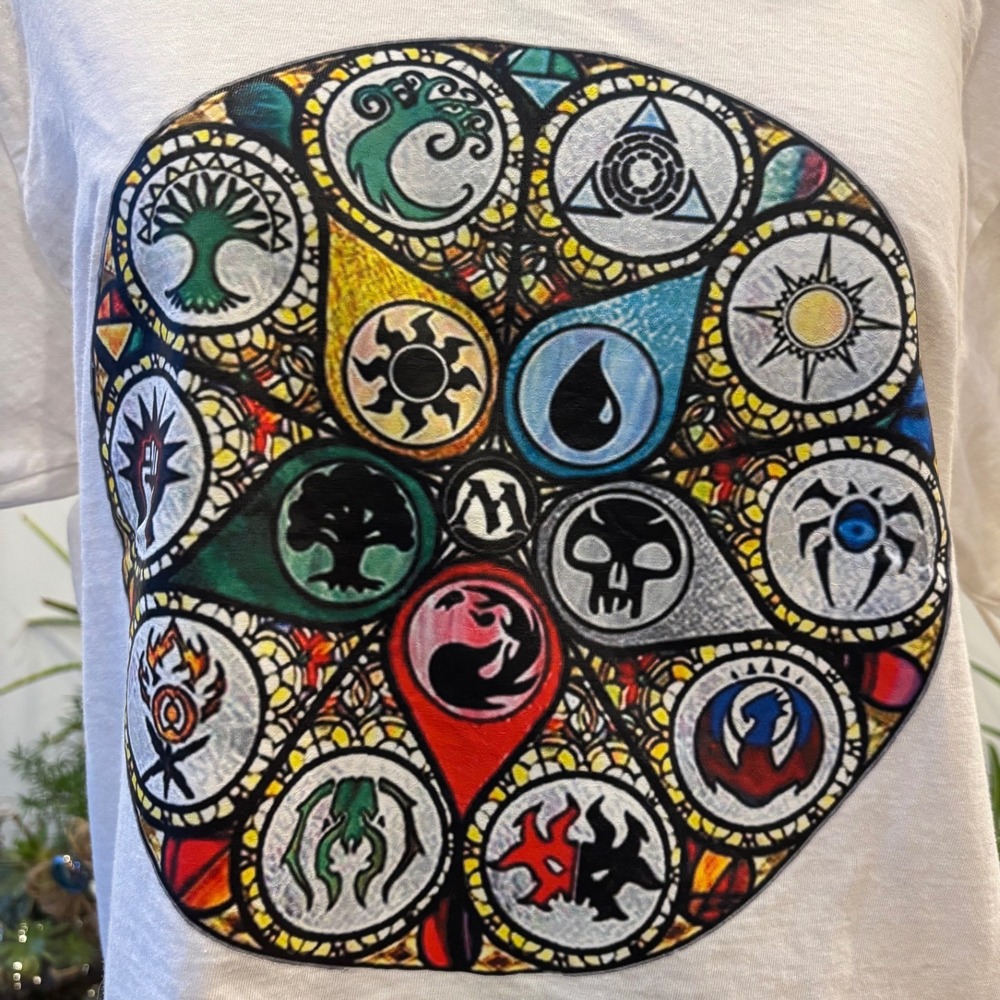 Gildan Magic The Gathering Mana Symbols White graphic T Shirt Adult Medium - Picture 3 of 11